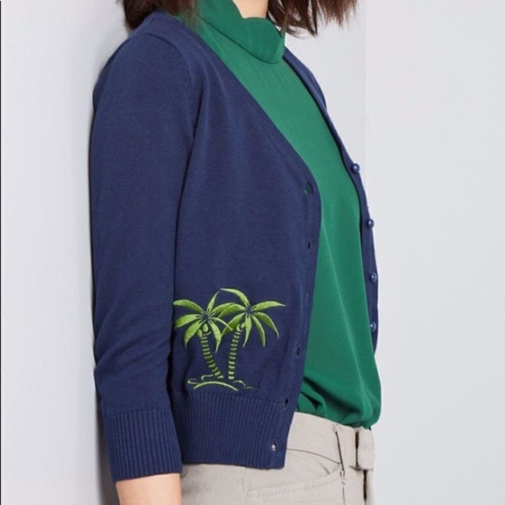 Modcloth Lavinia Palm Tree Cardigan Sweater XXXS